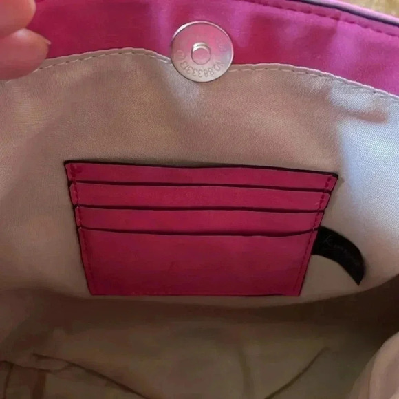K Carroll May vegan suede crossbody, guitar/matching strap, RFID, Hot Pink NWT - Picture 2 of 5
